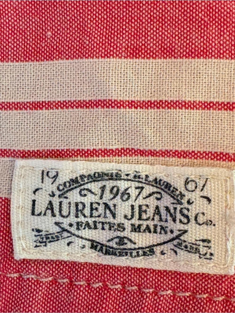 Vintage LRL Ralph Lauren Jeans Co. Red and cream striped utility button-down (L) - Picture 4 of 8